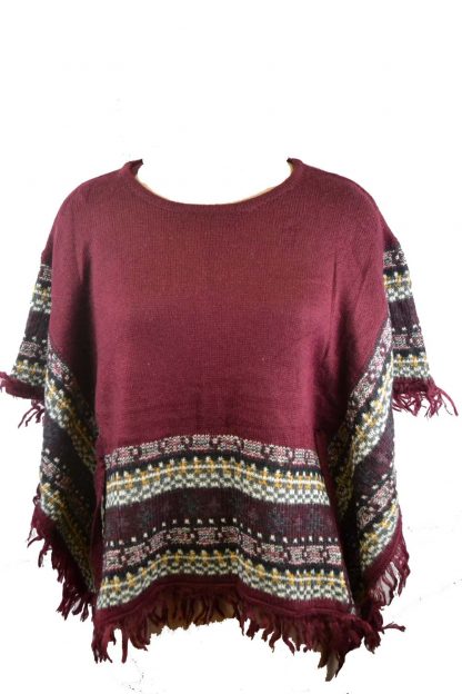 Poncho Knitted Maroon One Size