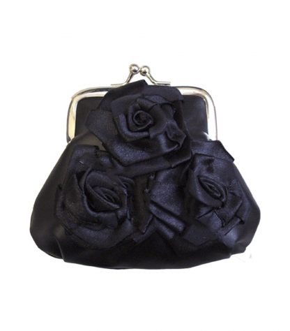 Purse Black Satin With Roses