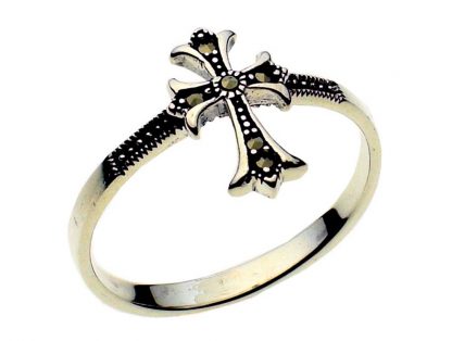 Silver Ring Marcasite Cross