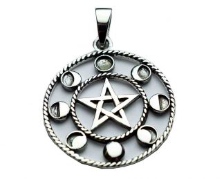 Silver Pendant Pentagram Circle