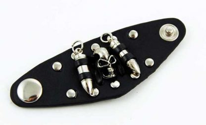 Ring Leather Black With Skull And 2 Bullets