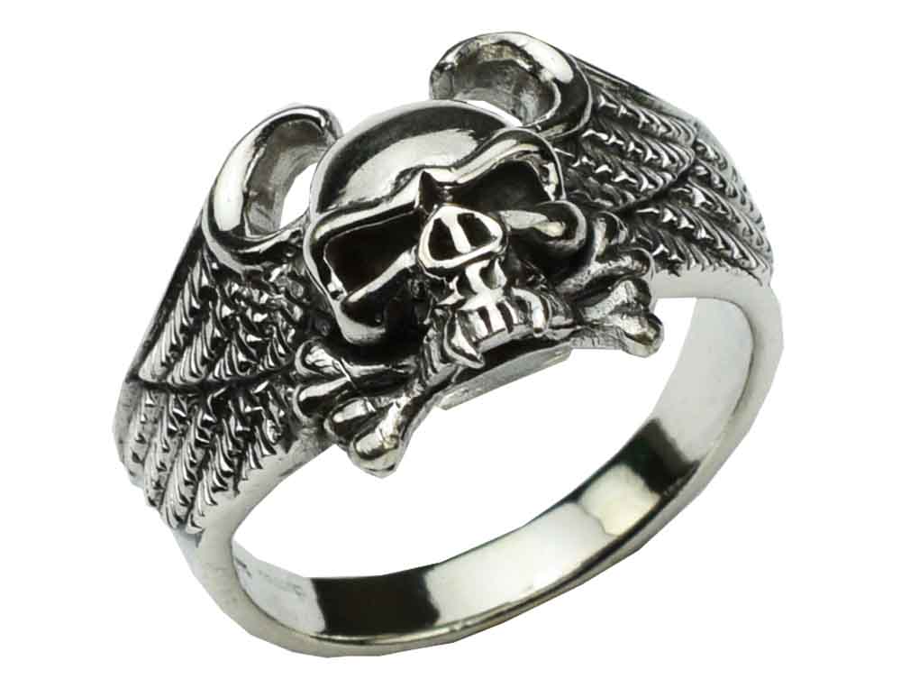 Silver Ring Skull With Wings