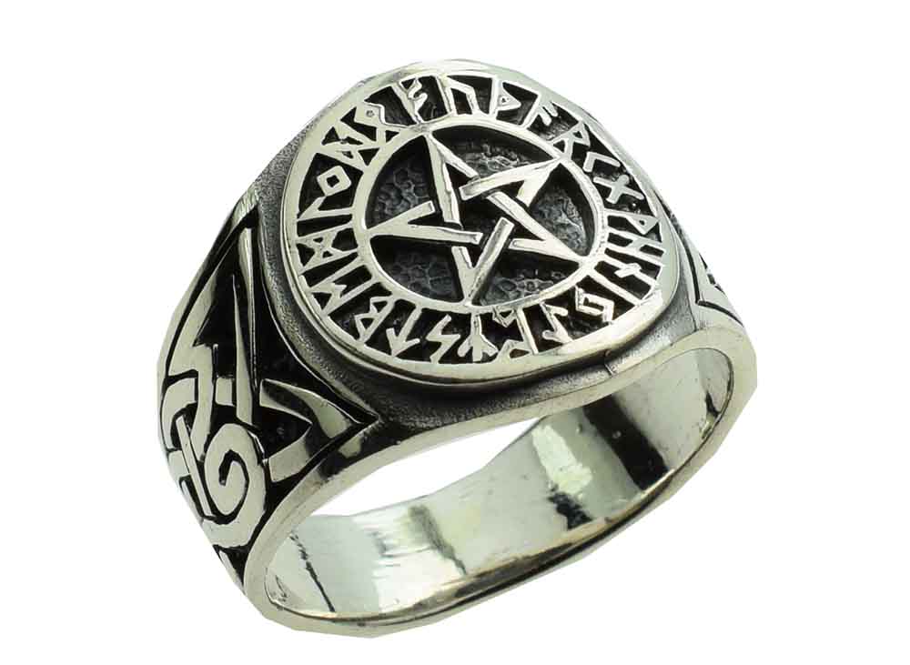 Silver Ring Pentagram With Run