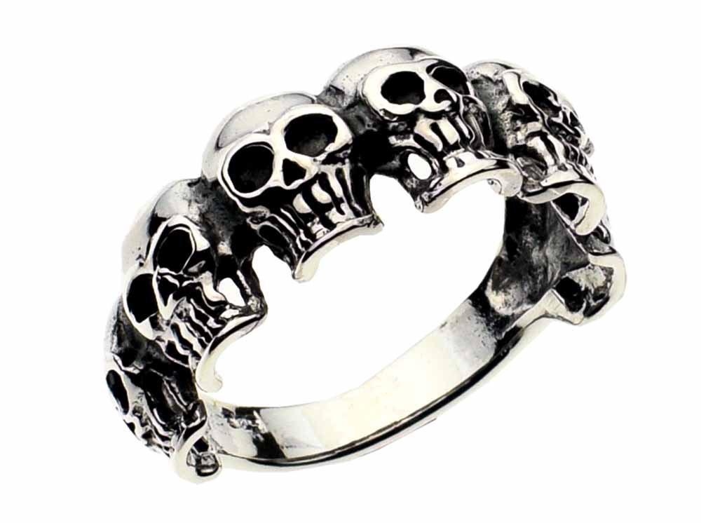 Silver Ring Half Skulls Design