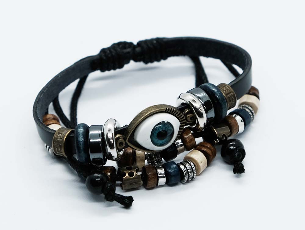 Bracelet Leather Evil Eye Blck