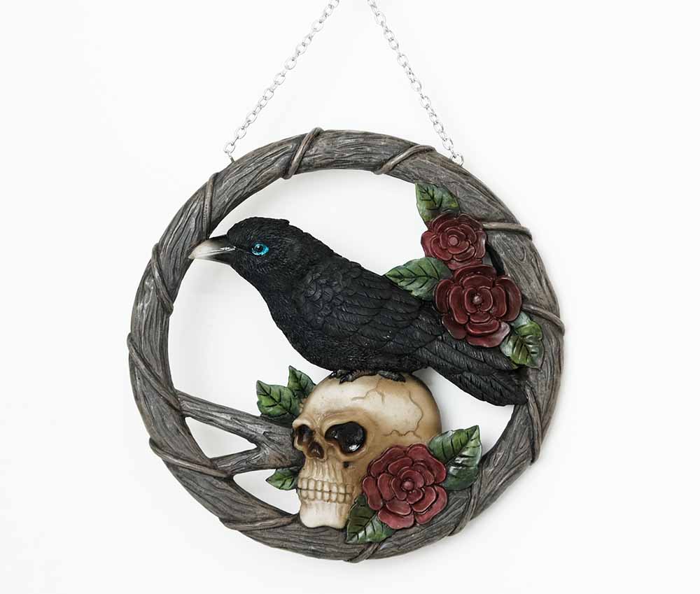 Hanging Raven On Skull Rose